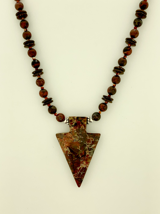 Brecciated Jasper, Flame Jasper, and Coconut Shell Necklace