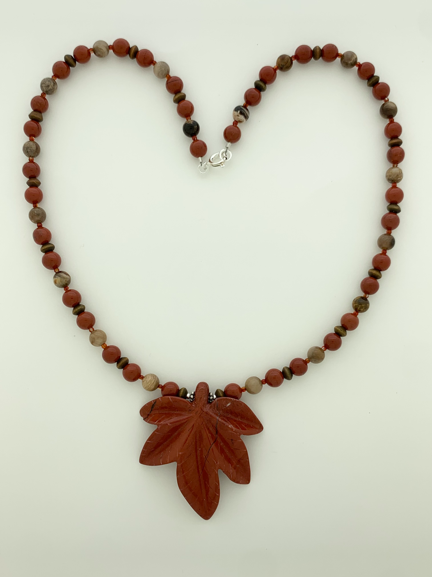 Red Jasper, Wood, and Petrified Wood Necklace