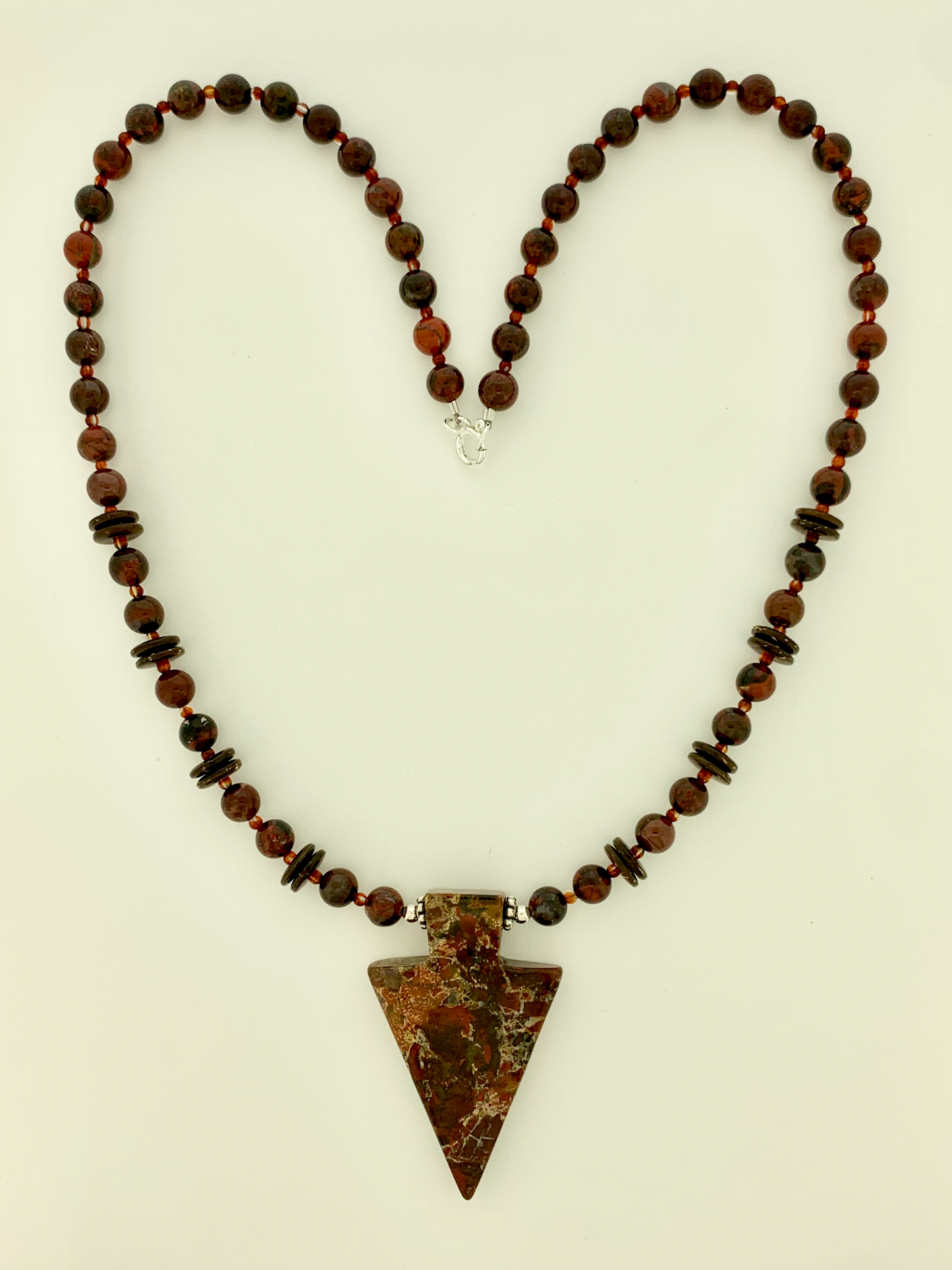 Brecciated Jasper, Flame Jasper, and Coconut Shell Necklace