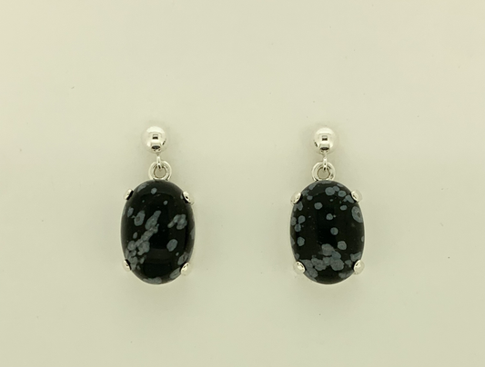 Snowflake Obsidian Earrings, Ball-and-post