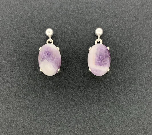 Amethyst and Snow Quartz Earrings, Ball-and-post