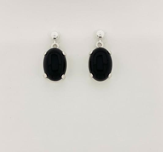 Black Onyx Earrings, Ball-and-post