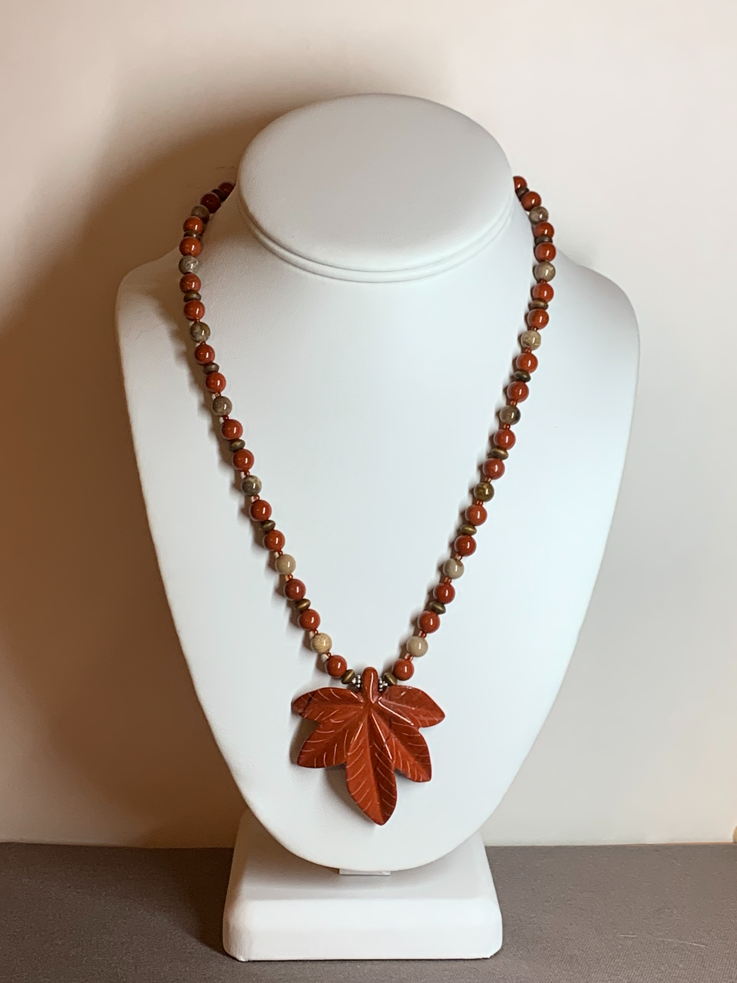 Red Jasper, Wood, and Petrified Wood Necklace