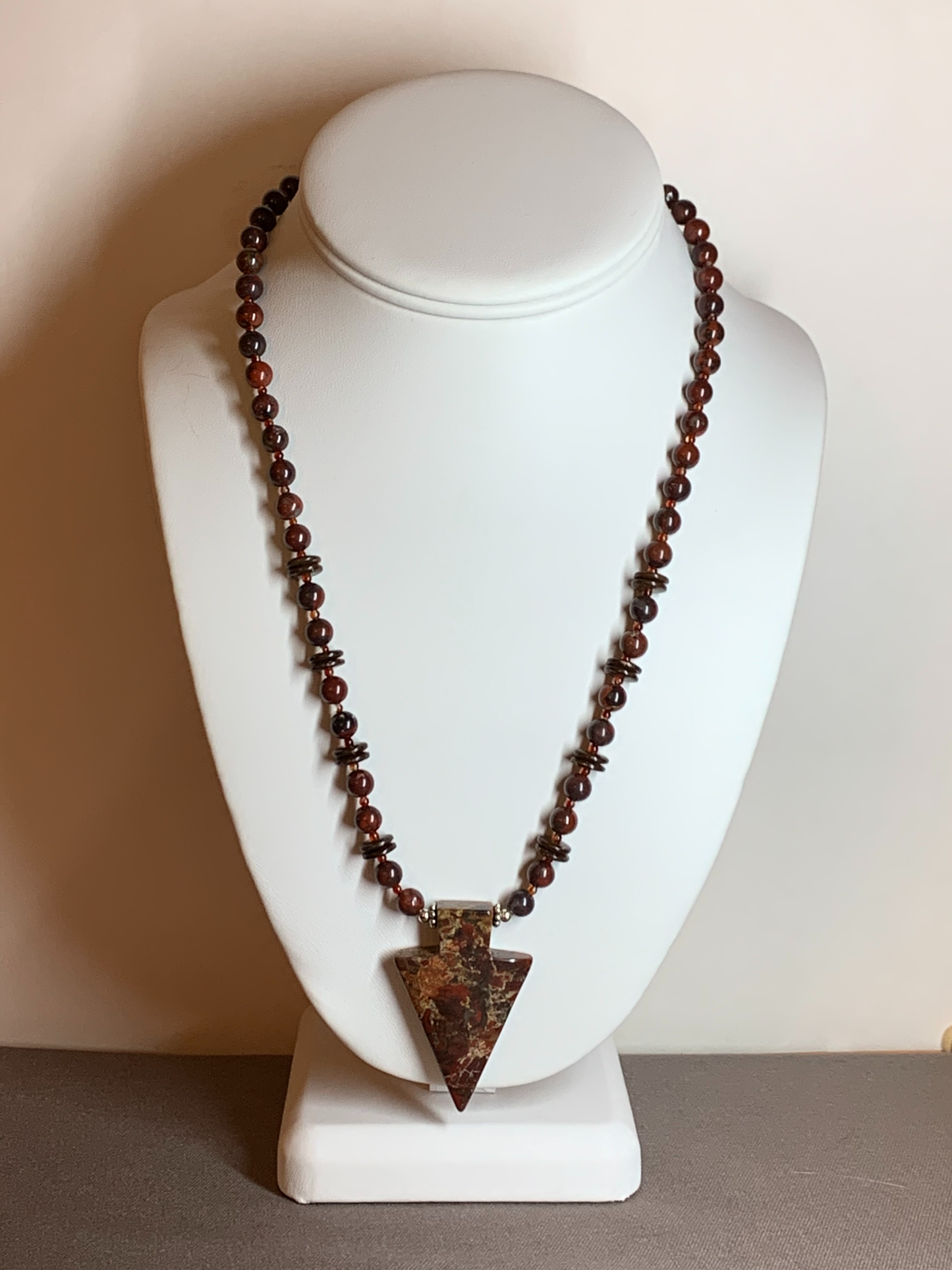 Brecciated Jasper, Flame Jasper, and Coconut Shell Necklace