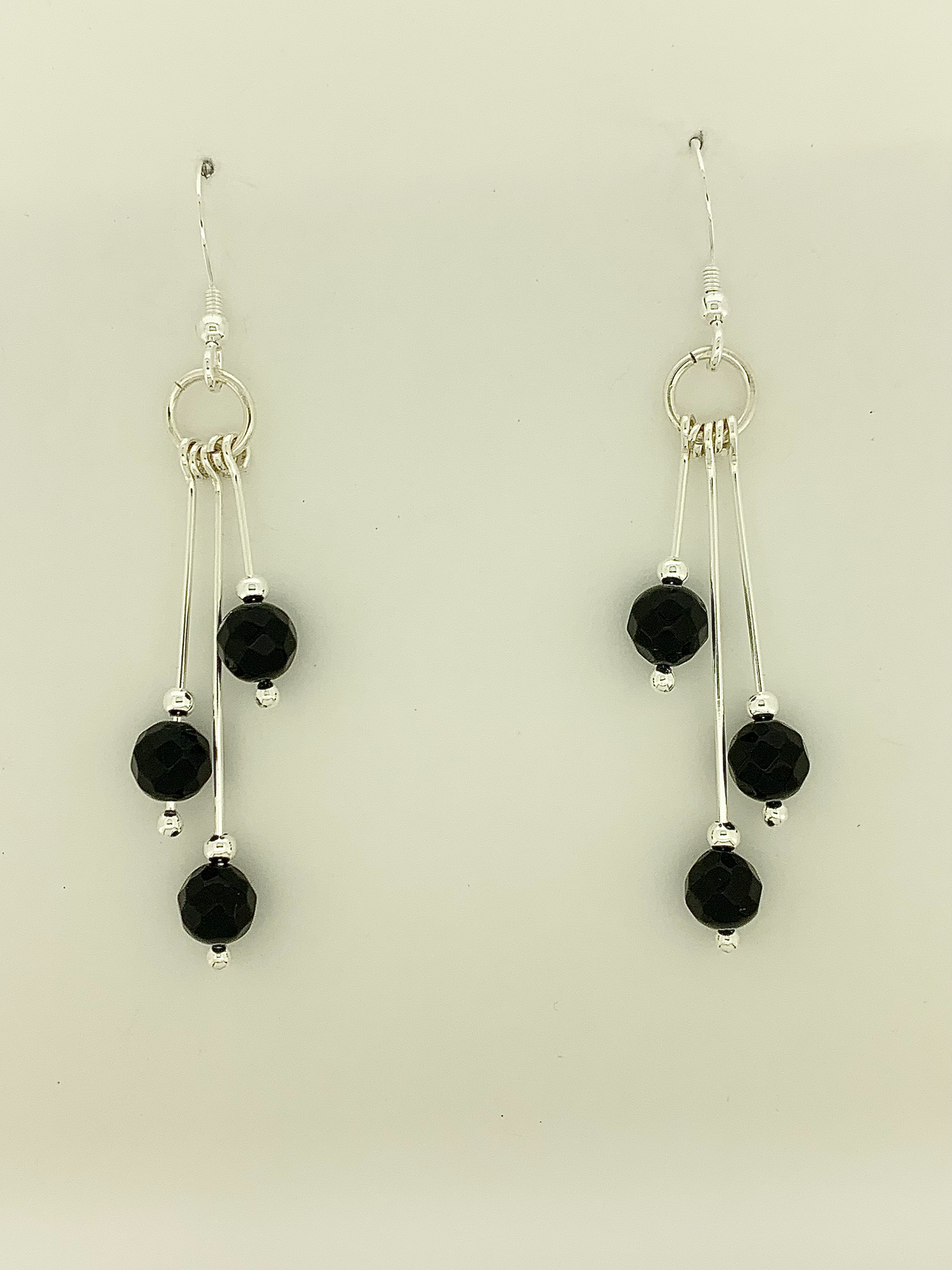 Black Onyx Earrings, Tri-dangle, Faceted