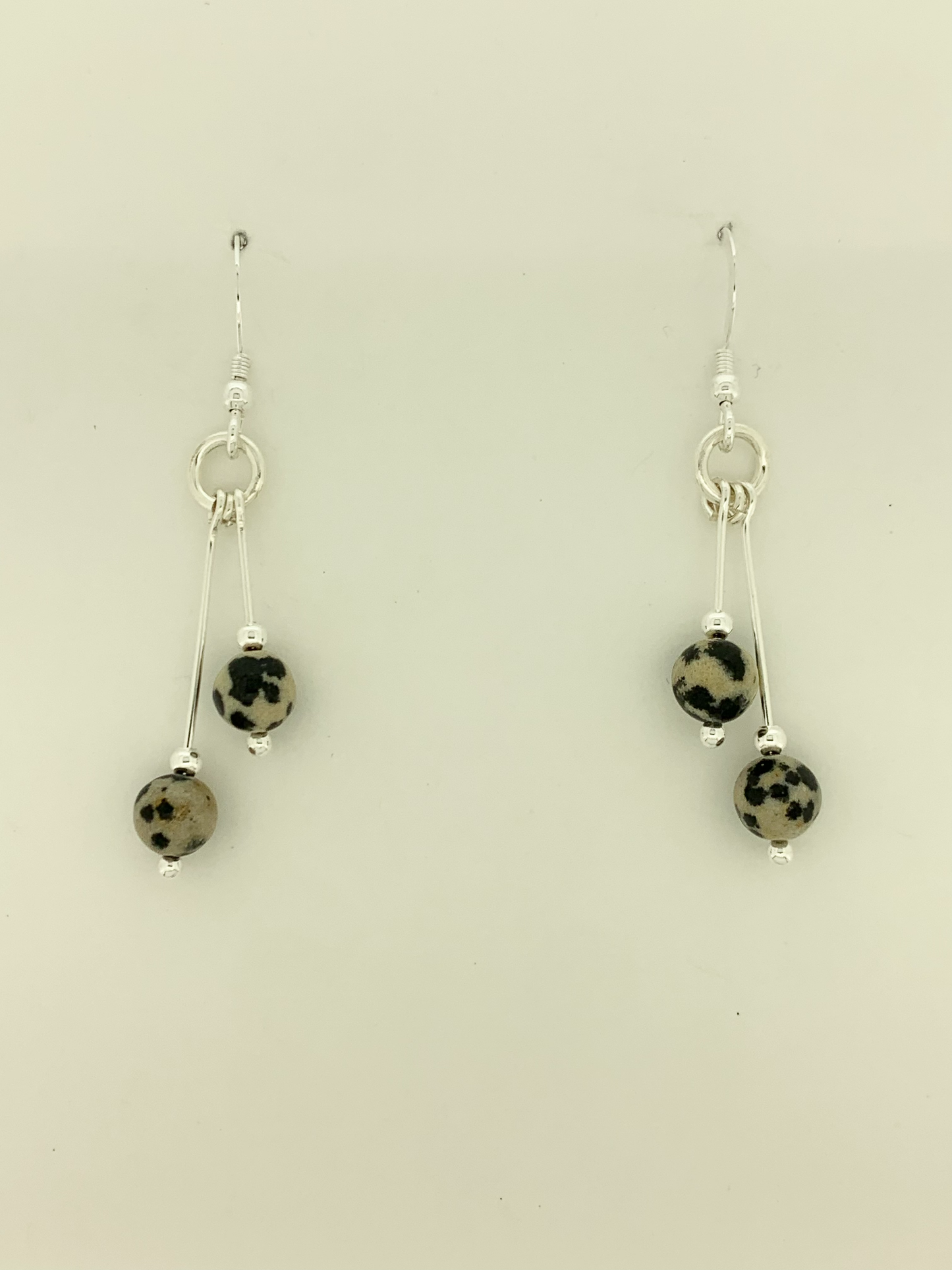 Dalmatian Jasper Earrings, Bi-dangle