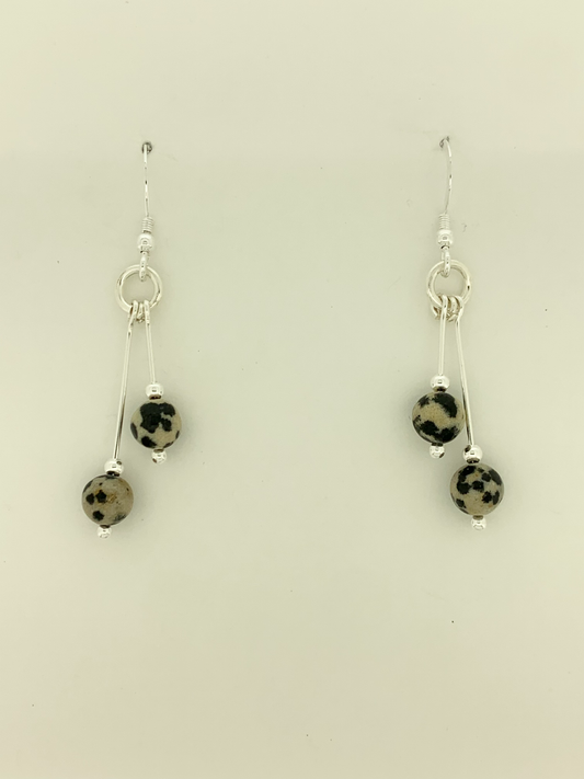 Dalmatian Jasper Earrings, Bi-dangle