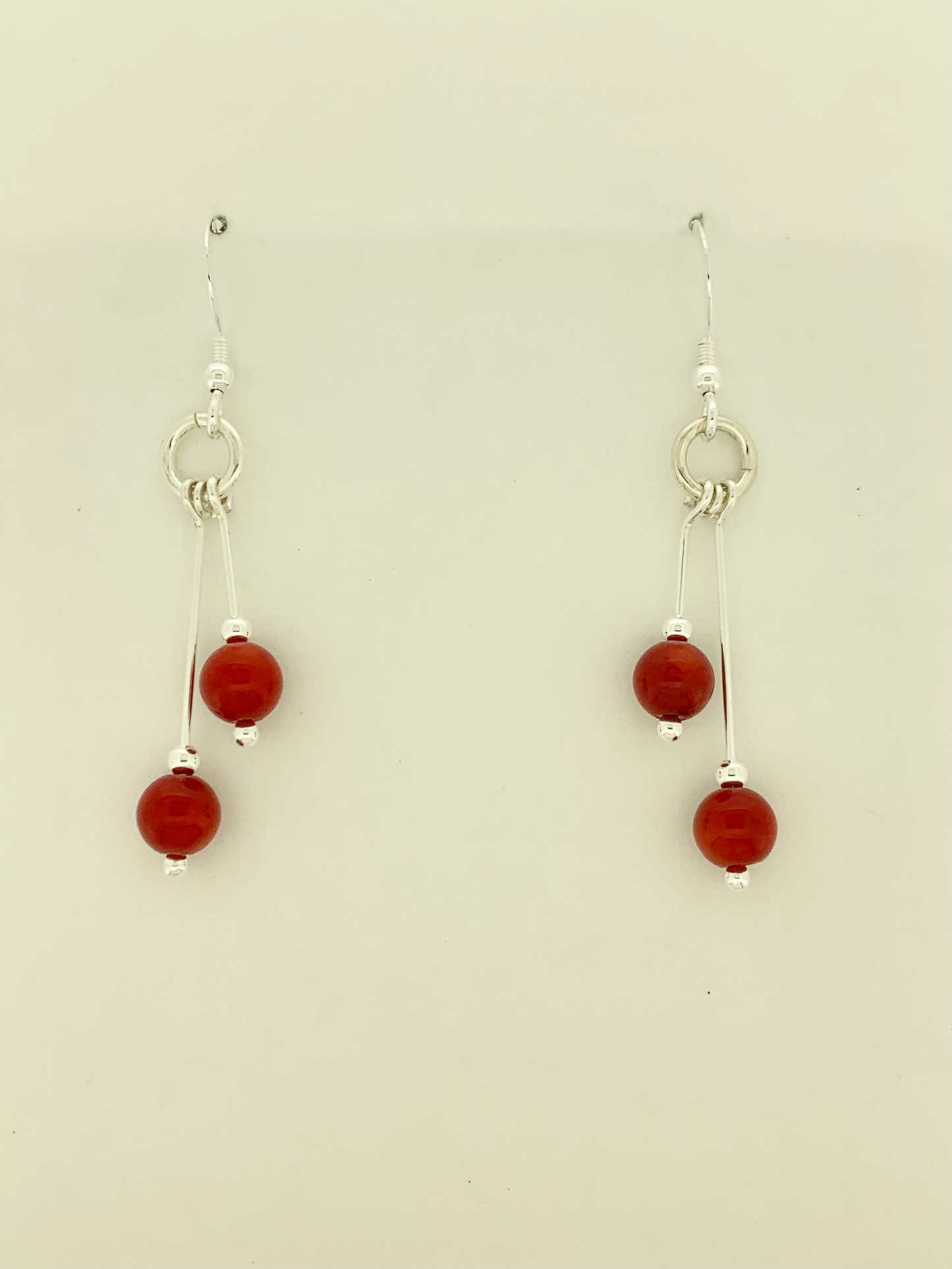 Red Coral Earrings, Bi-dangle