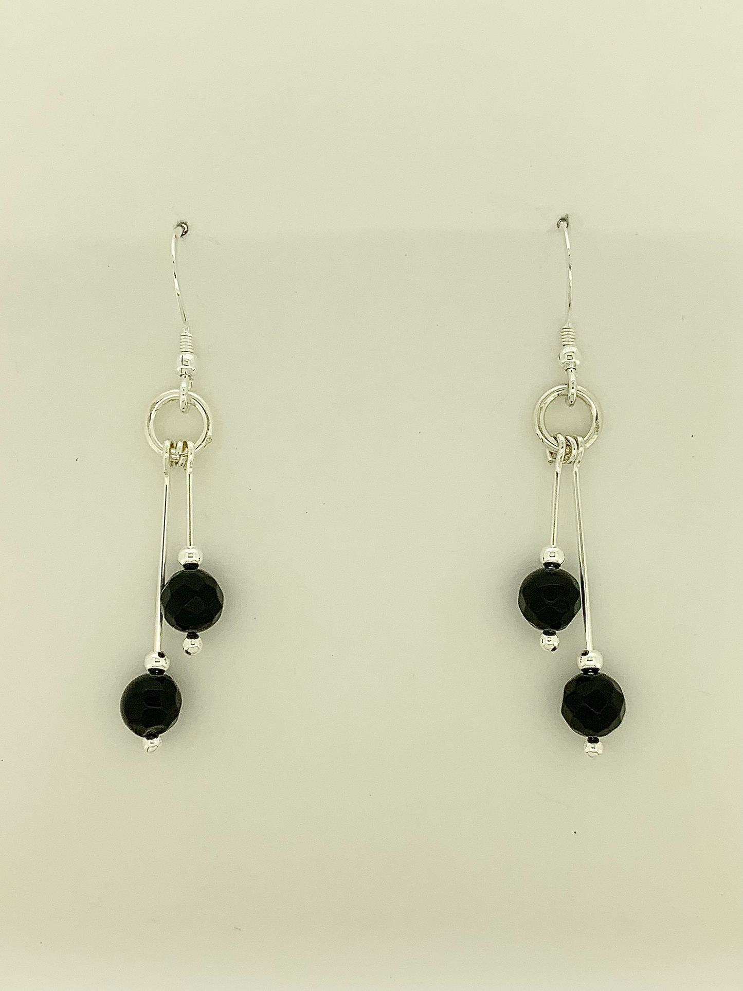 Black Onyx Earrings, Bi-dangle, Faceted