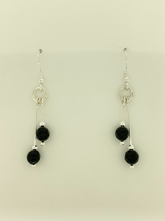 Black Onyx Earrings, Bi-dangle, Faceted