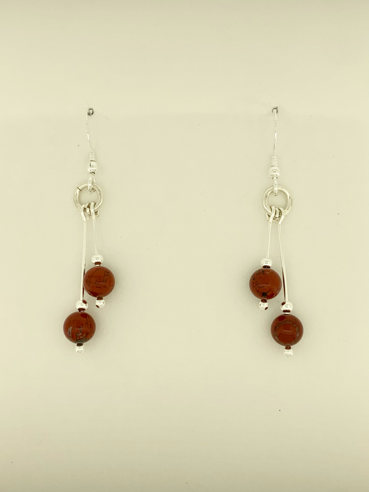 Flame Jasper Earrings, Bi-dangle