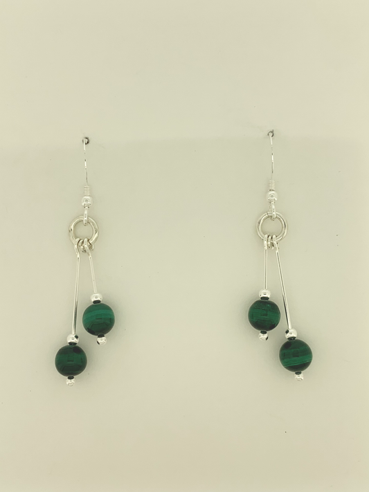 Malachite Earrings, Bi-dangle