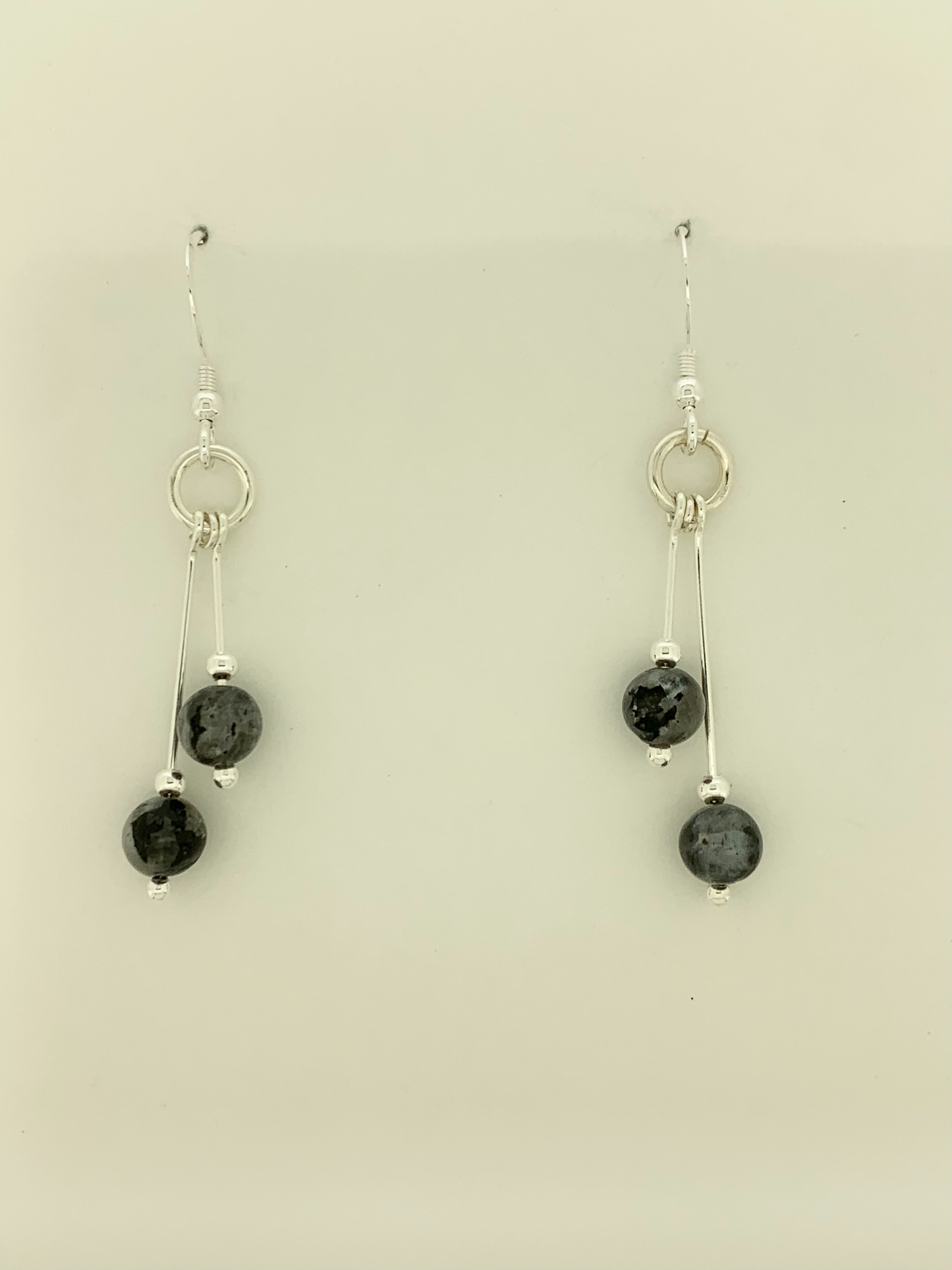 Larvakite Earrings, Bi-dangle