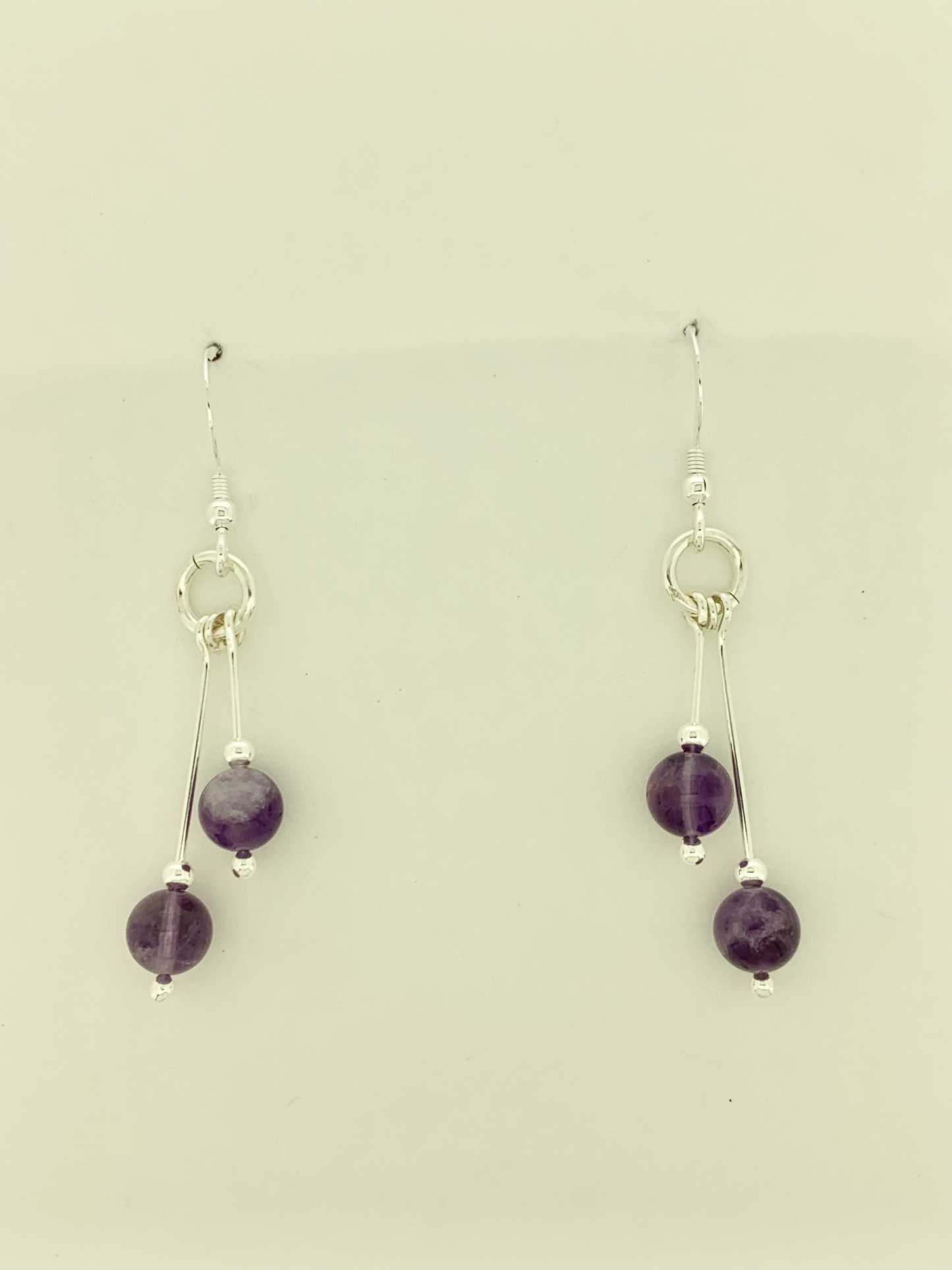 Amethyst And Snow Quartz Earrings, Bi-dangle