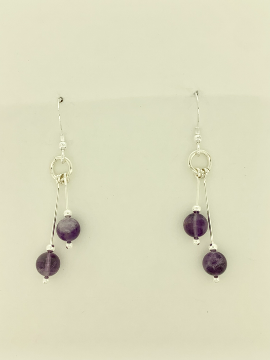 Amethyst And Snow Quartz Earrings, Bi-dangle