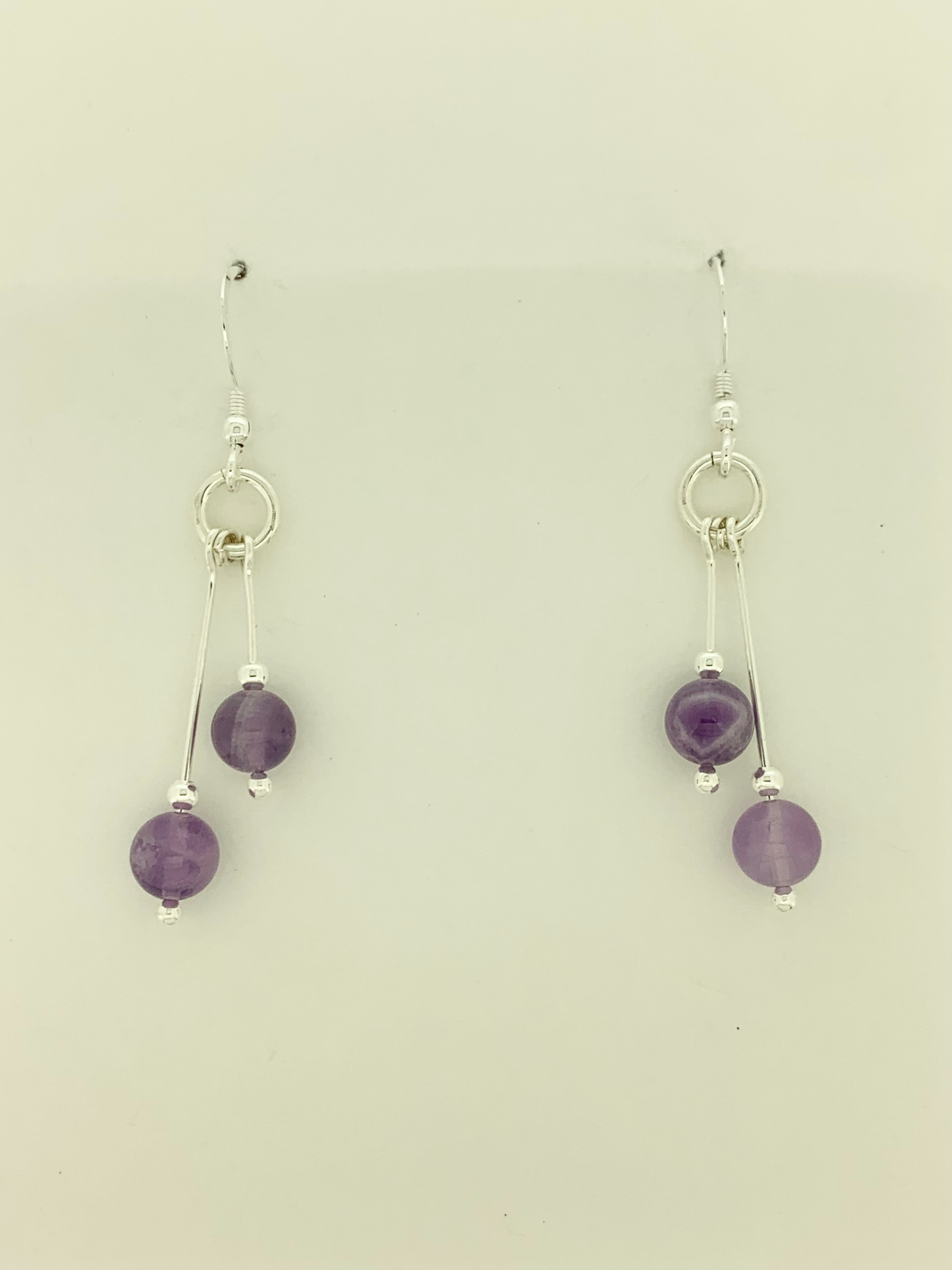 Amethyst And Snow Quartz Earrings, Bi-dangle