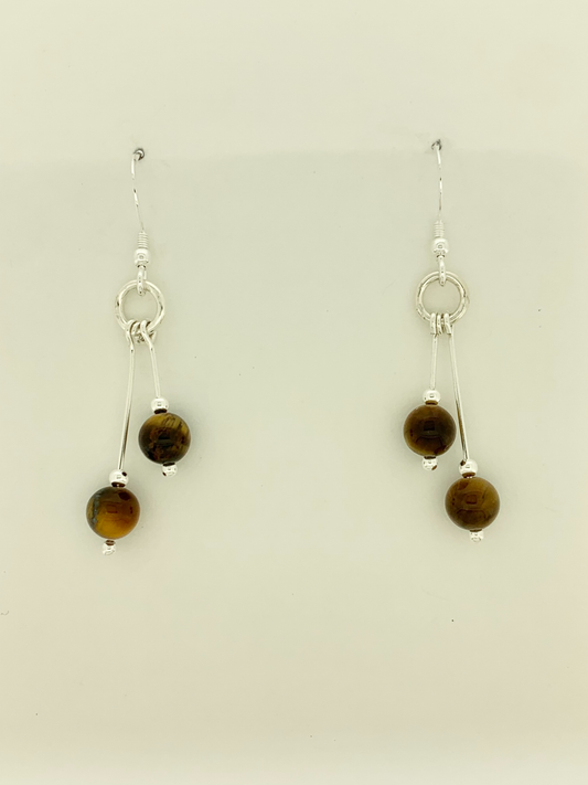 Tigereye Earrings, Bi-dangle