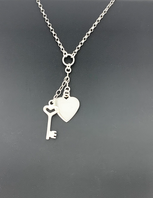 Sterling Silver Necklace, "Key to My Heart"