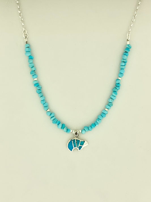 Turquoise Necklace With Zuni Bear Charm