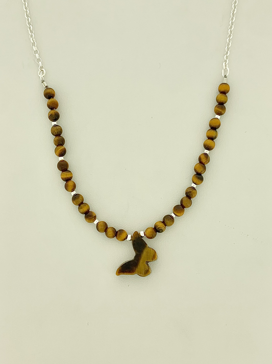 Tigereye Necklace With Butterfly Charm