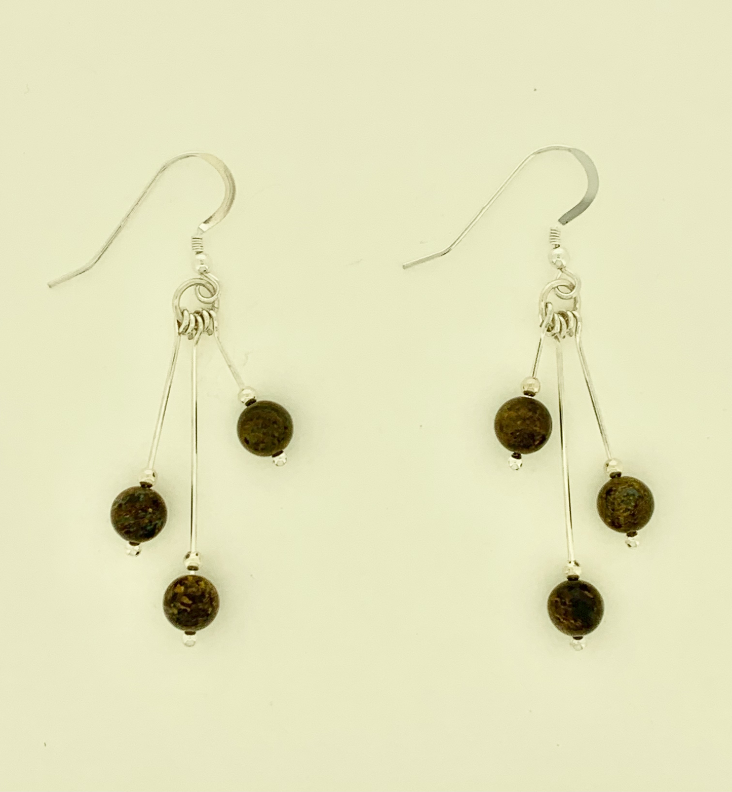 Bronzite Earrings, Tri-dangle