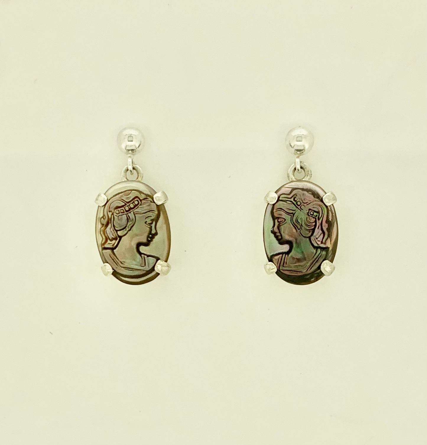 Mother of Pearl Earrings, Ball-and-post, Cameo