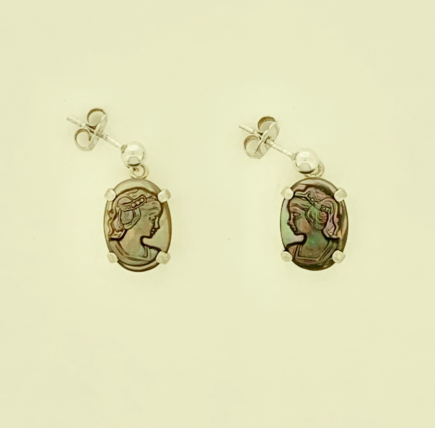 Mother of Pearl Earrings, Ball-and-post, Cameo