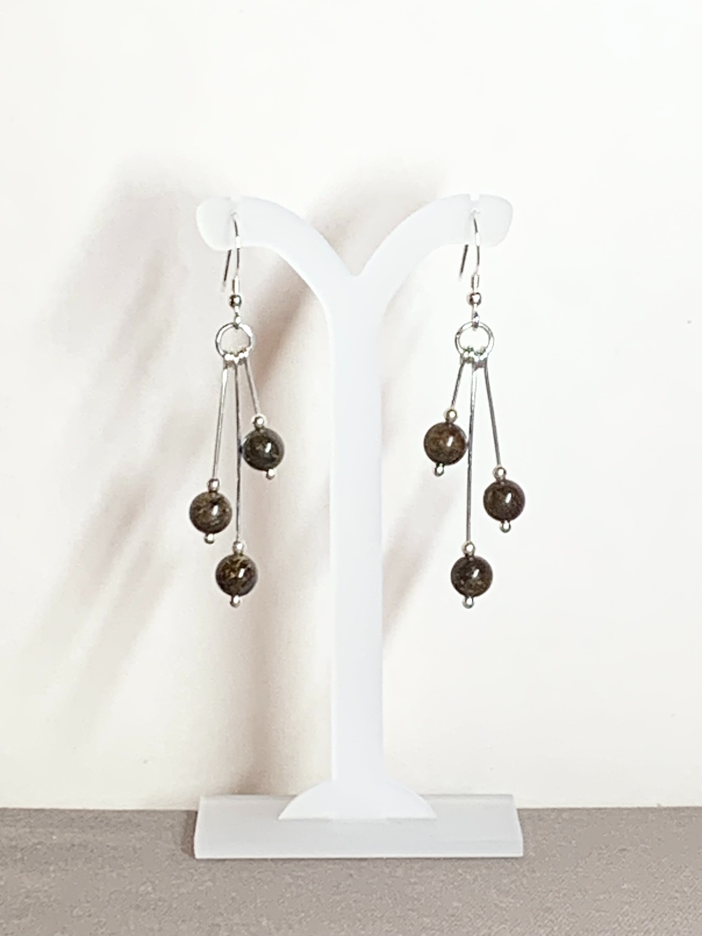 Bronzite Earrings, Tri-dangle