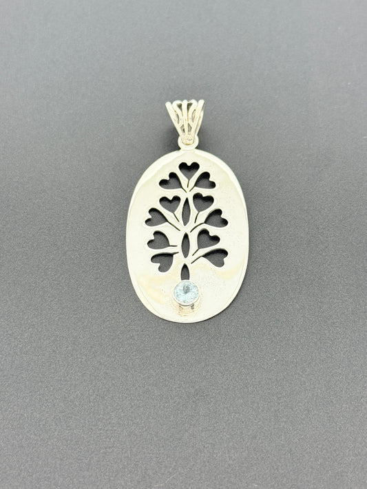 Blue Topaz Pendant, Tree with Faceted Stone