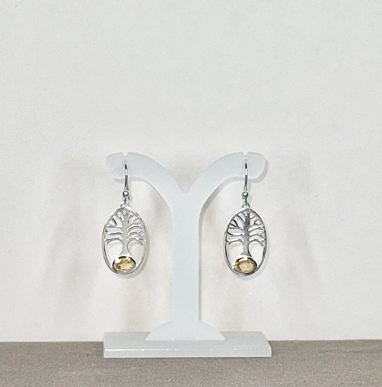 Citrine Earrings with Faceted Stones, Tree of Life