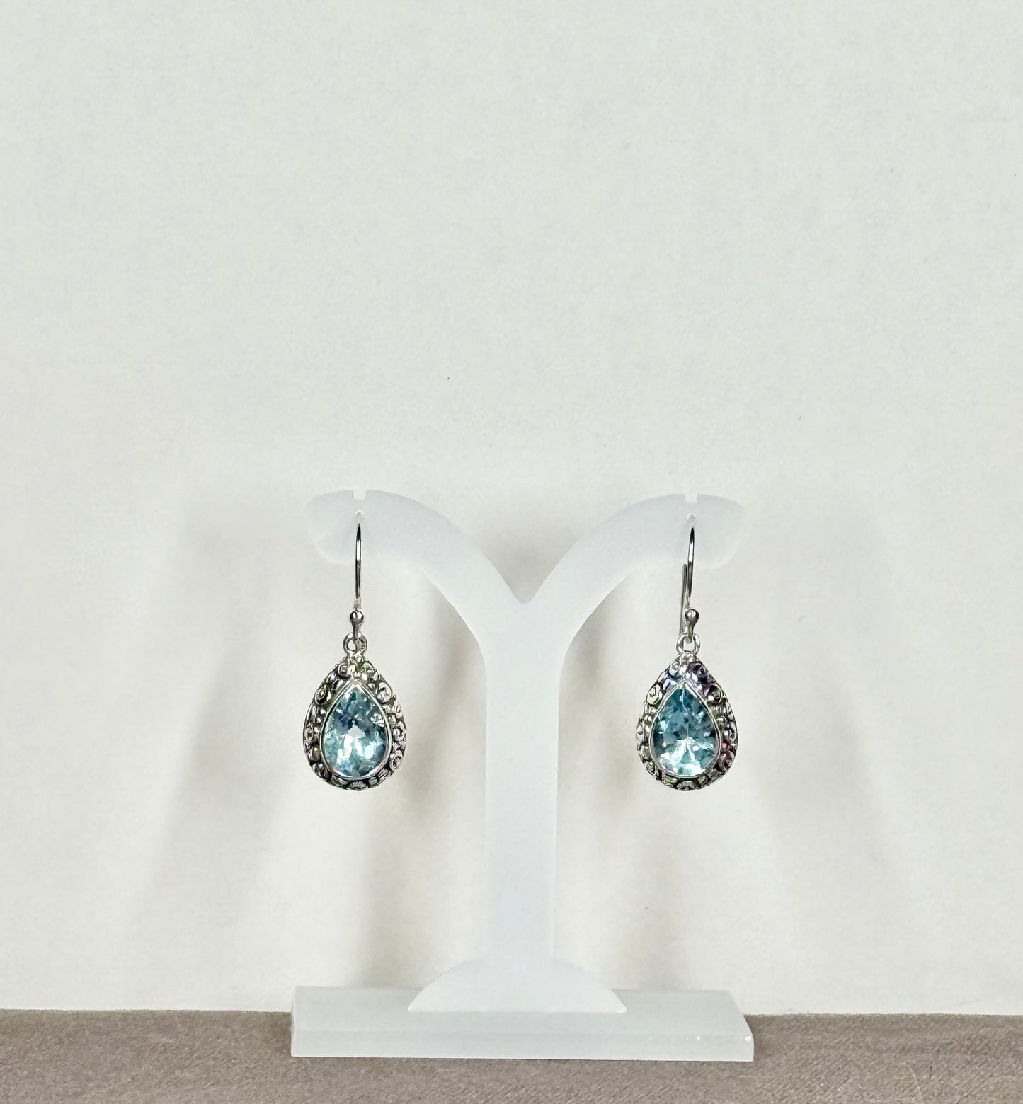 Blue Topaz Earrings with Faceted Stones