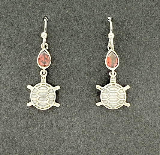 Garnet Earrings with Faceted Stones, Turtle
