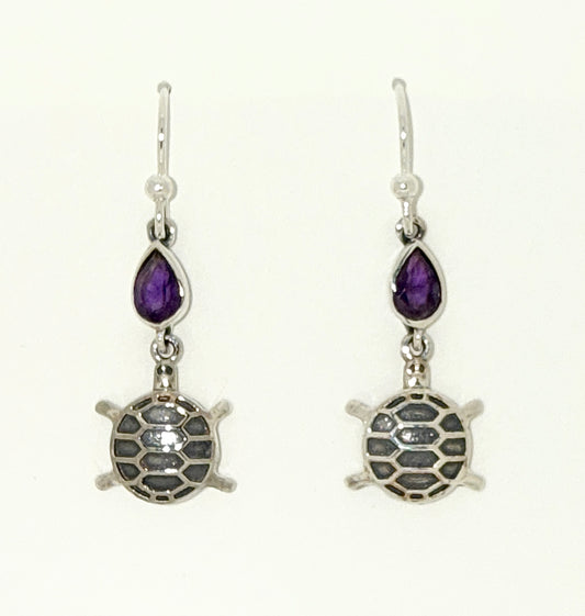 Amethyst Earrings with Faceted Stones, Turtle