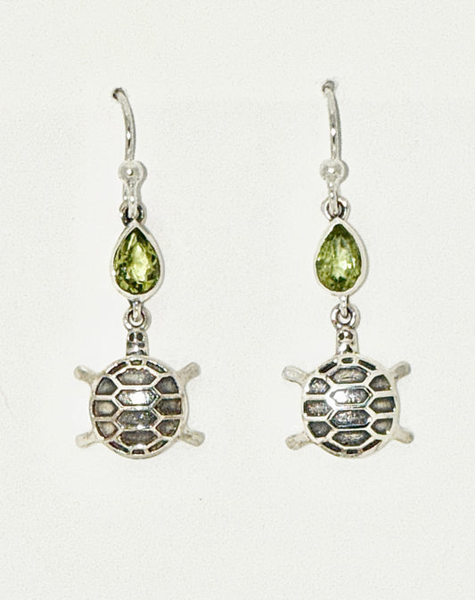 Peridot Earrings with Faceted Stones, Turtle