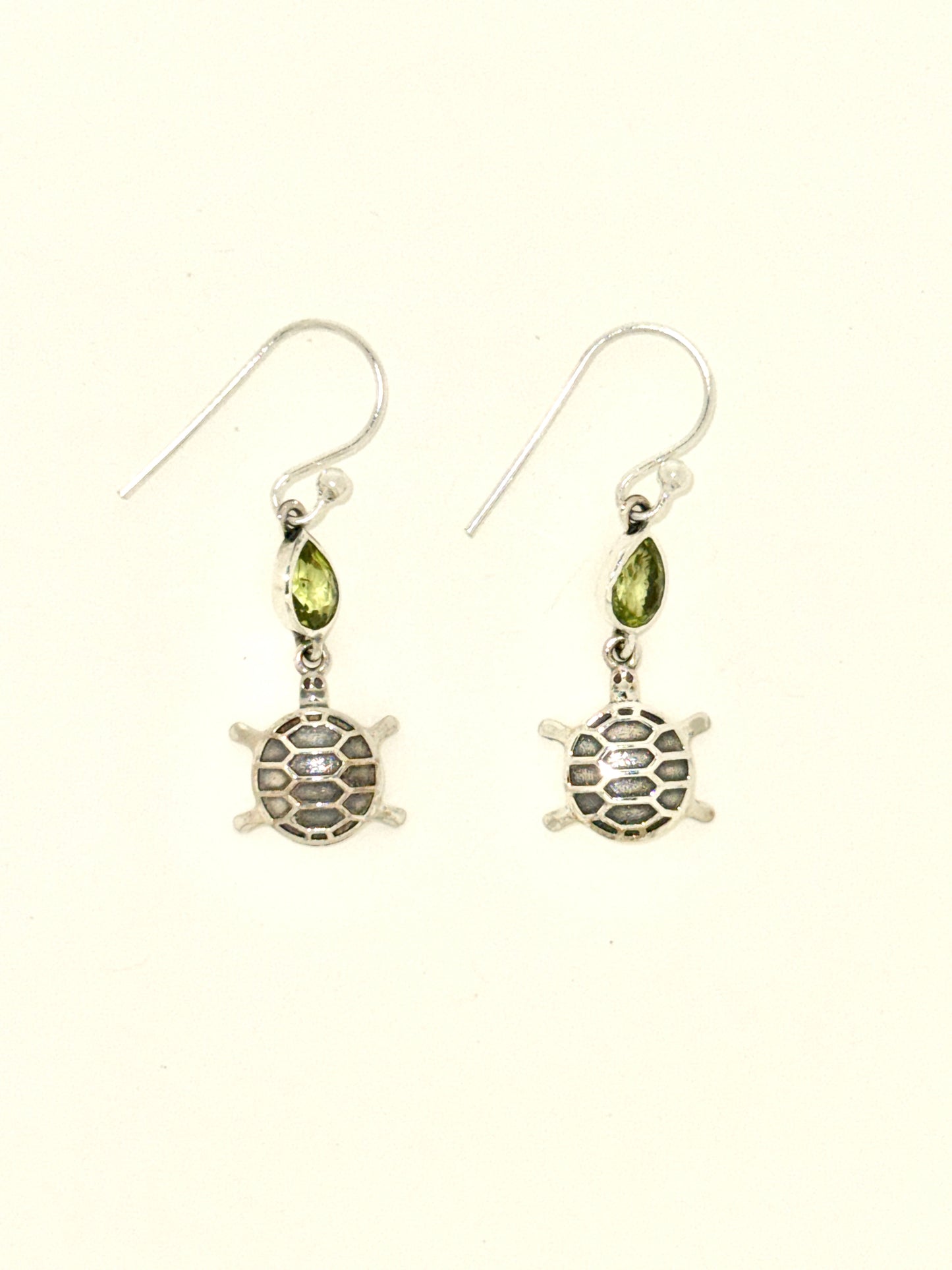 Peridot Earrings with Faceted Stones, Turtle