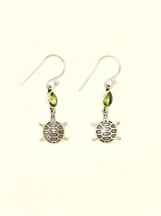 Peridot Earrings with Faceted Stones, Turtle