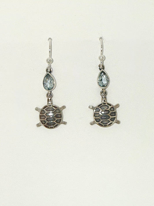 Blue Topaz Earrings with Faceted Stones, Turtle