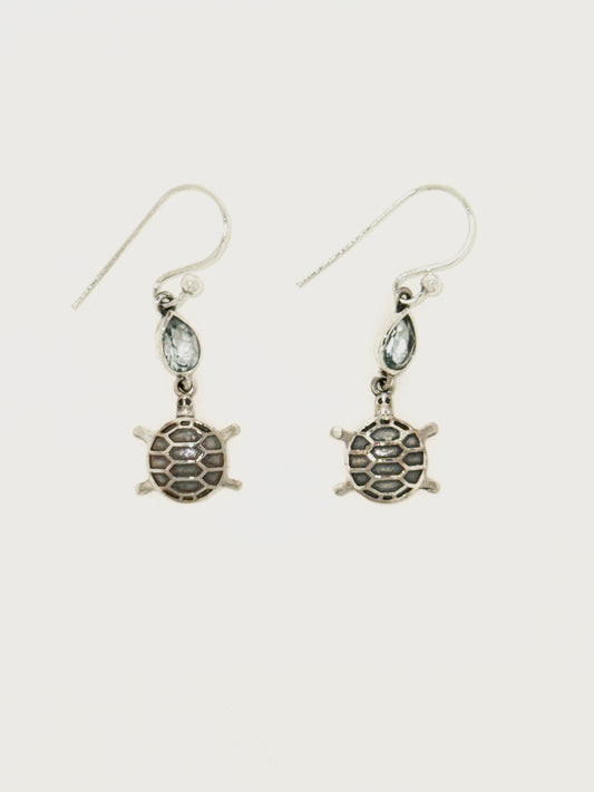 Blue Topaz Earrings with Faceted Stones, Turtle