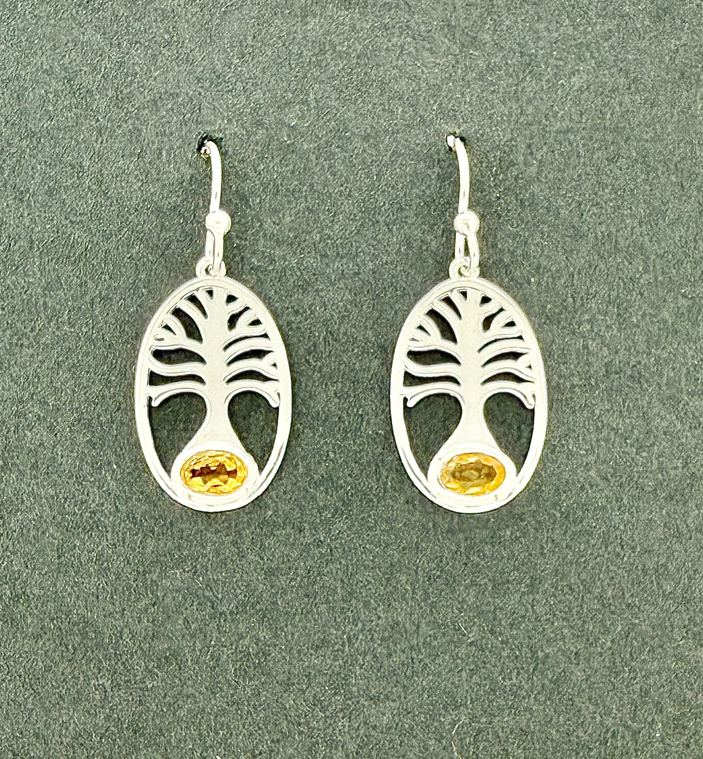 Citrine Earrings with Faceted Stones, Tree of Life