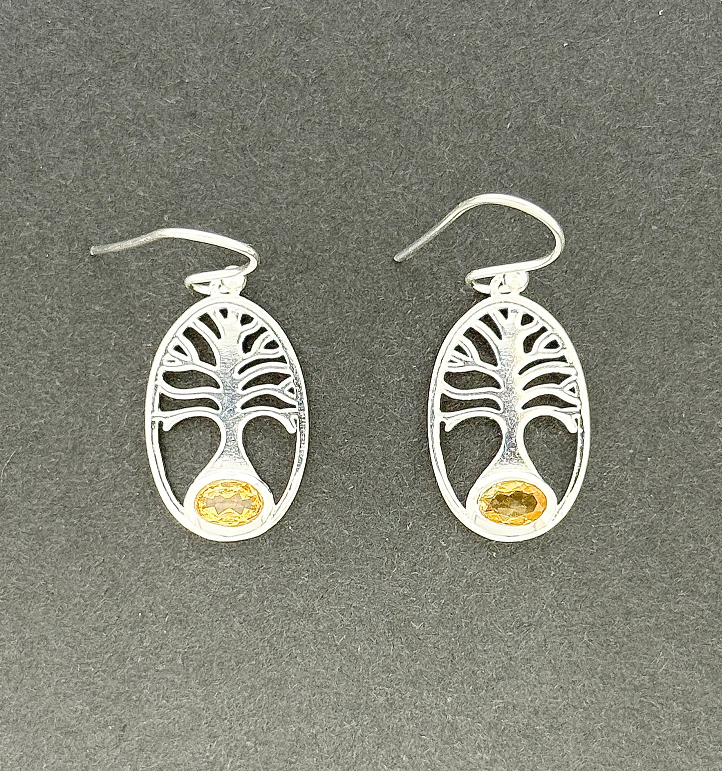 Citrine Earrings with Faceted Stones, Tree of Life