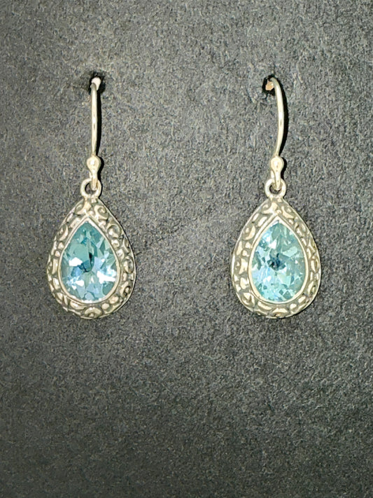 Blue Topaz Earrings with Faceted Stones