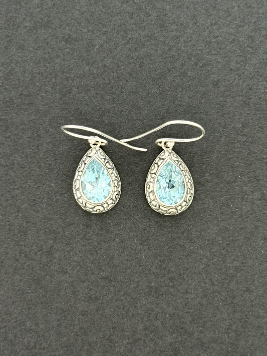 Blue Topaz Earrings with Faceted Stones
