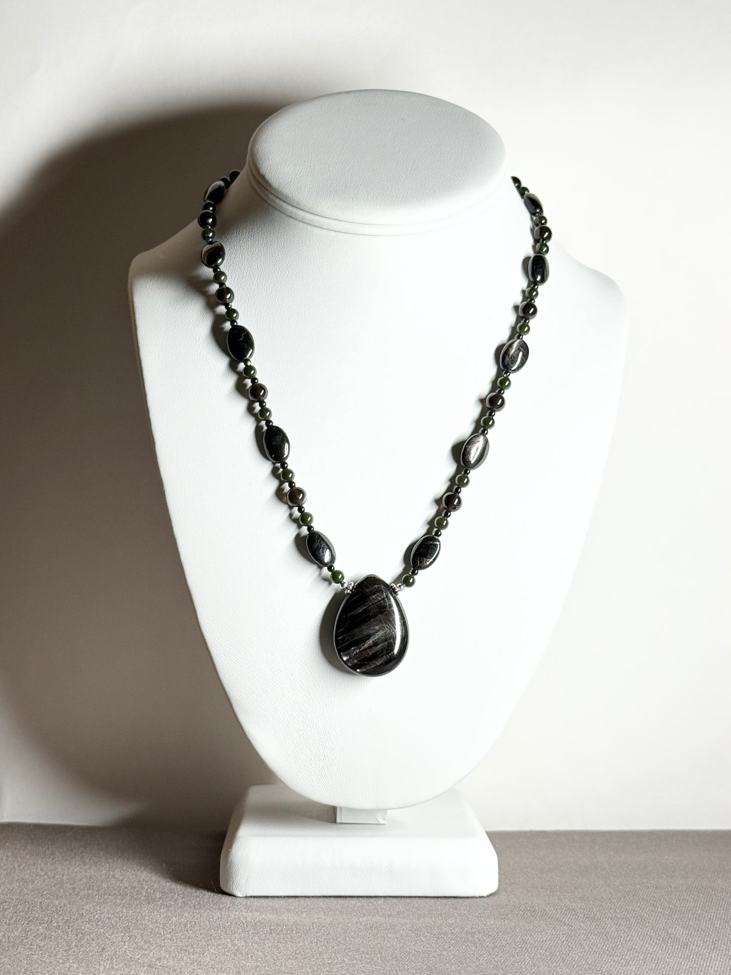 Hypersthene Necklace with Silver Sheen Obsidian