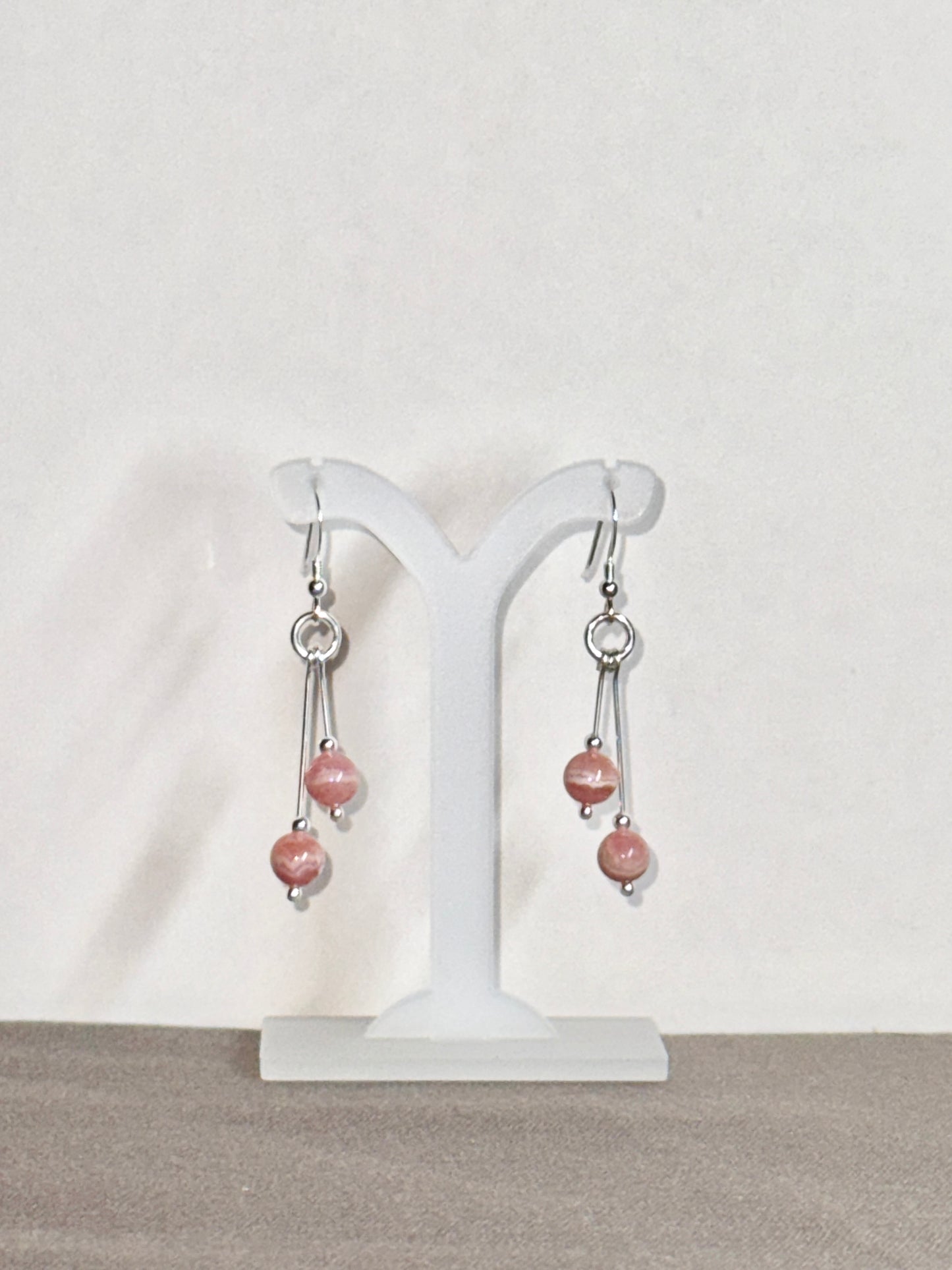 Rhodochrosite Earrings, Bi-dangle