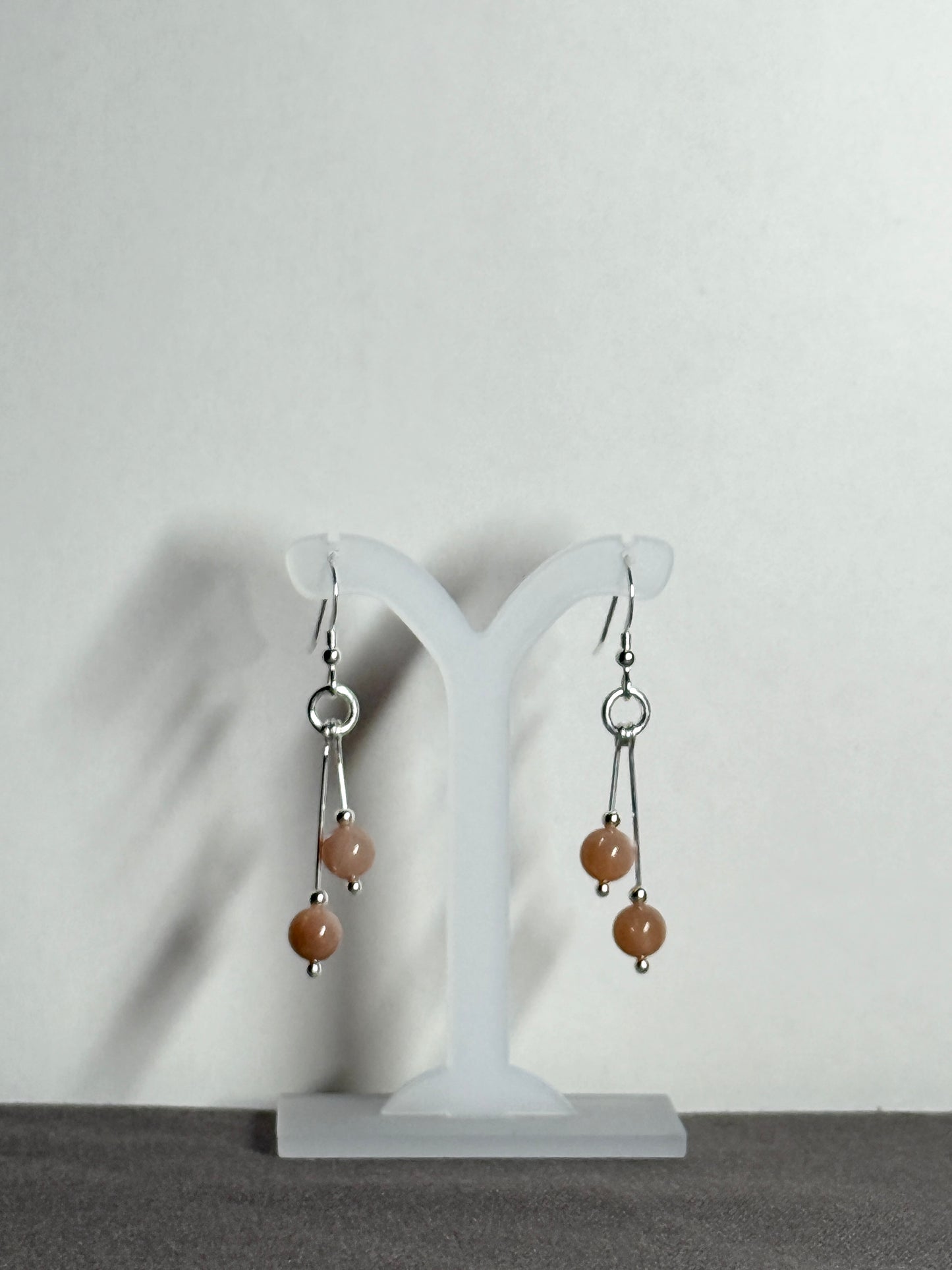 Moonstone Earrings, Peach, Bi-dangle