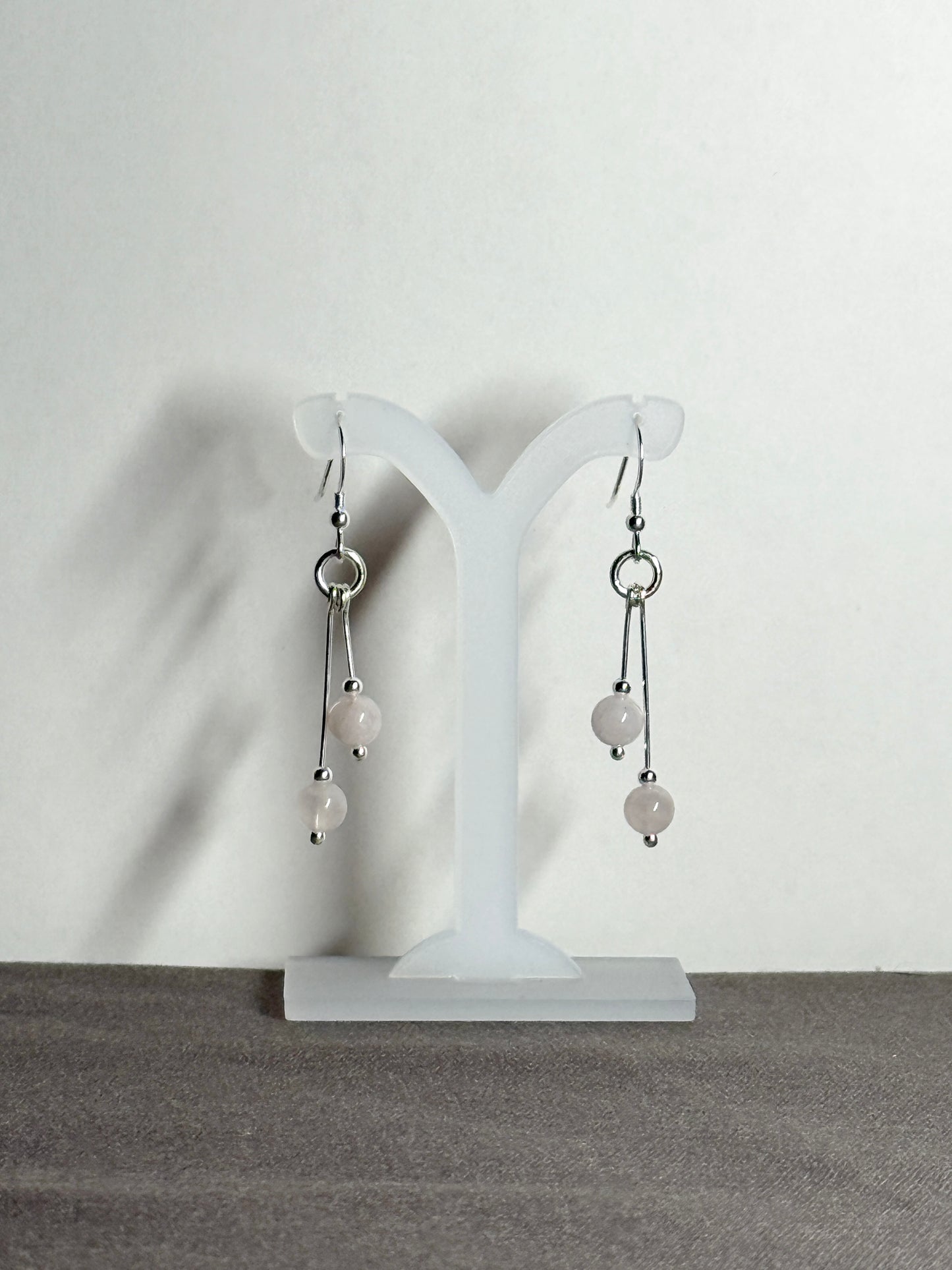 Rose Quartz Earrings, Bi-dangle