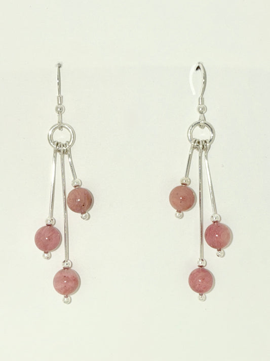 Rhodonite Earrings, Tri-dangle