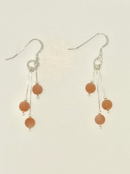 Moonstone Earrings, Peach, Tri-dangle