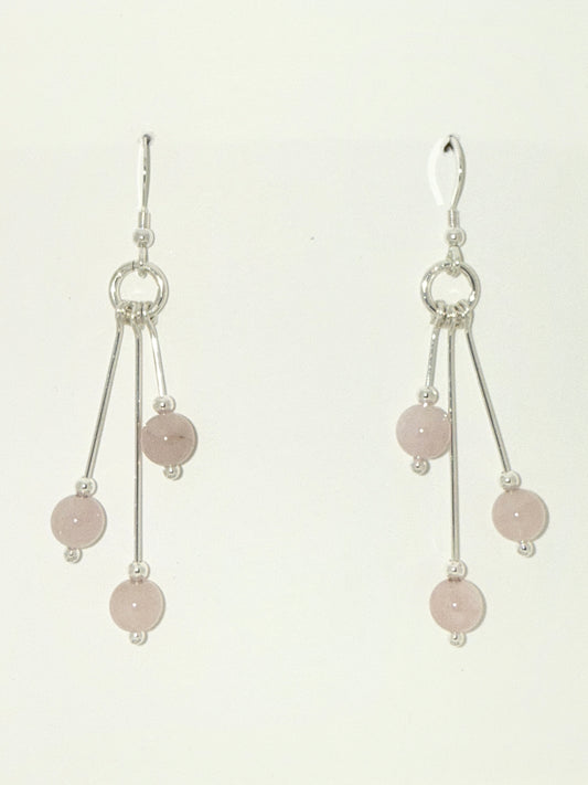 Rose Quartz Earrings, Tri-dangle