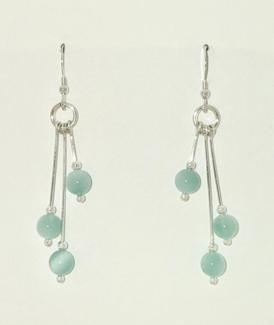 Green Moonstone Earrings, Tri-dangle